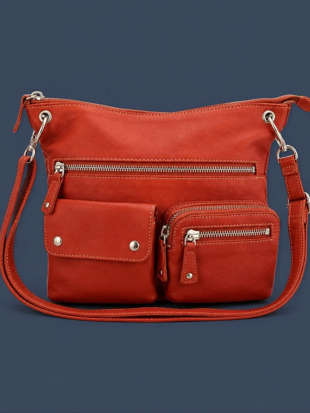 VTG FOSSIL 1990s Sutter Tomato Red Soft Pebbled Leather Hobo Bag